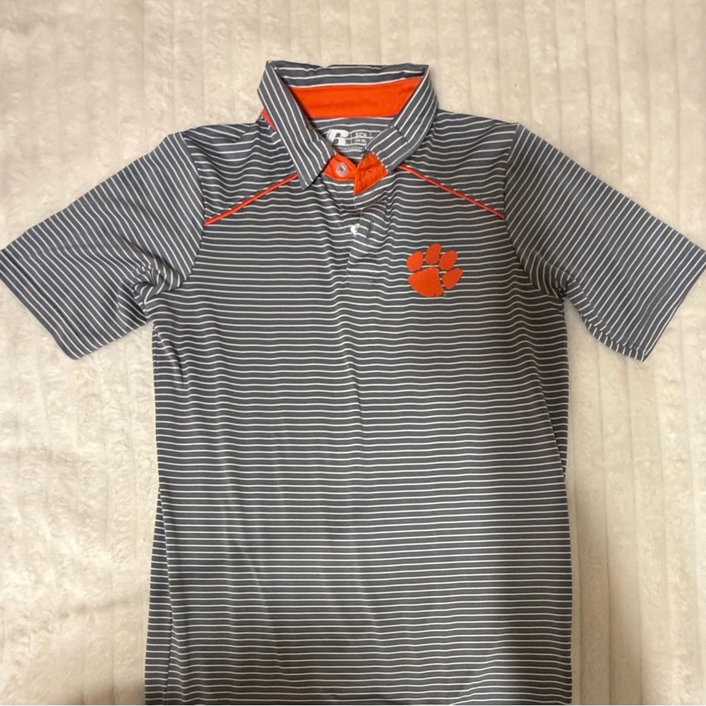 Clemson Striped Gray and Orange Polo Shirt
